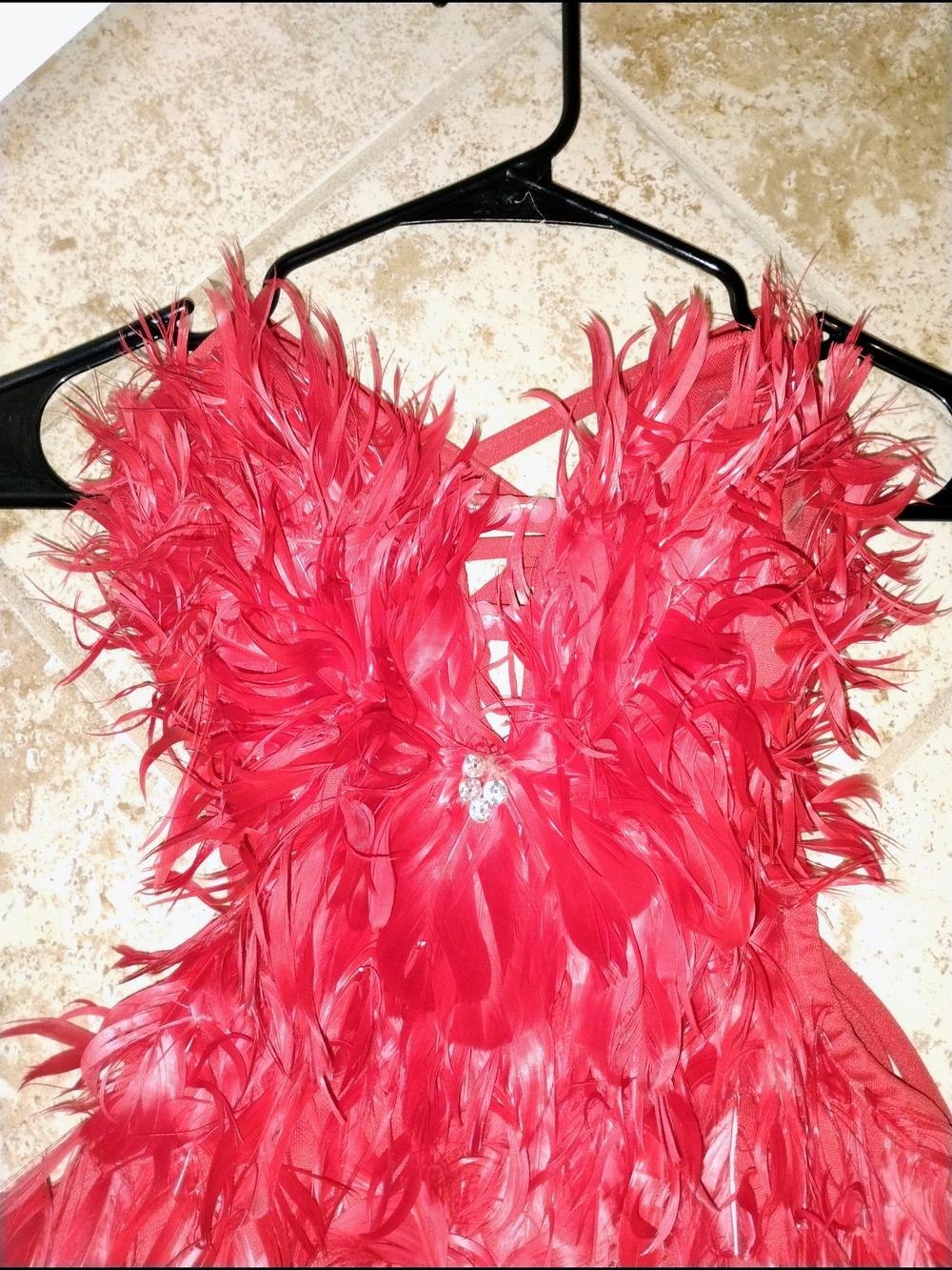 Glitz Vibrant Red Feather Party Dress - Picture 2 of 5